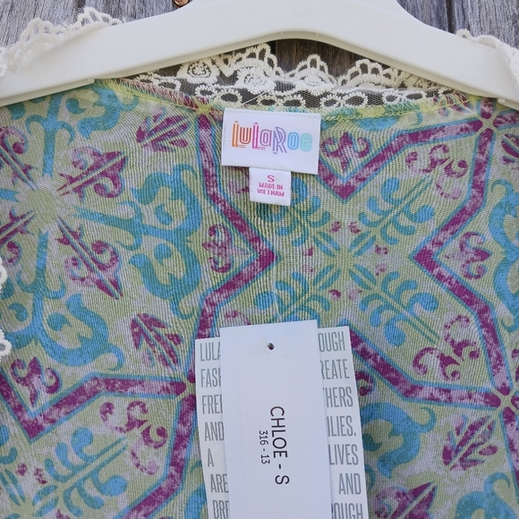 Lularoe Chloe Womens Sz Small Chiffon Lace Edge Kimono Overlay Shrug Bohemian - Picture 4 of 6